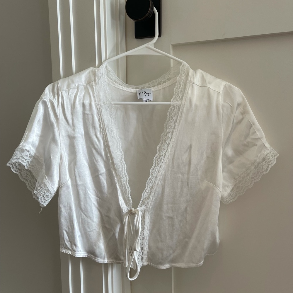 Silky white crop top with lace detailing